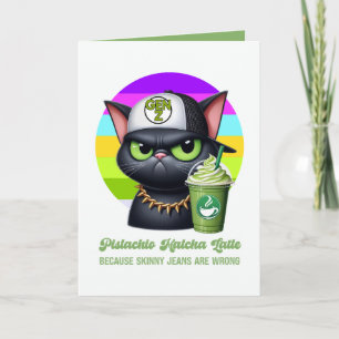 Carte Thé Matcha Latte Drôle Gen Z Chat Noir Jean Skinny
