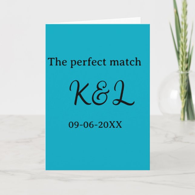 Carte The perfect match couple name letter date blue sim (Devant)