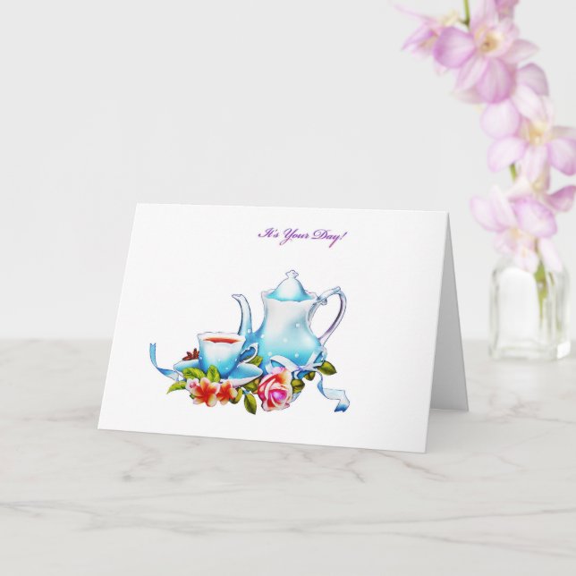 Carte Théière avec thé pour la fête des mères (Orchidée)