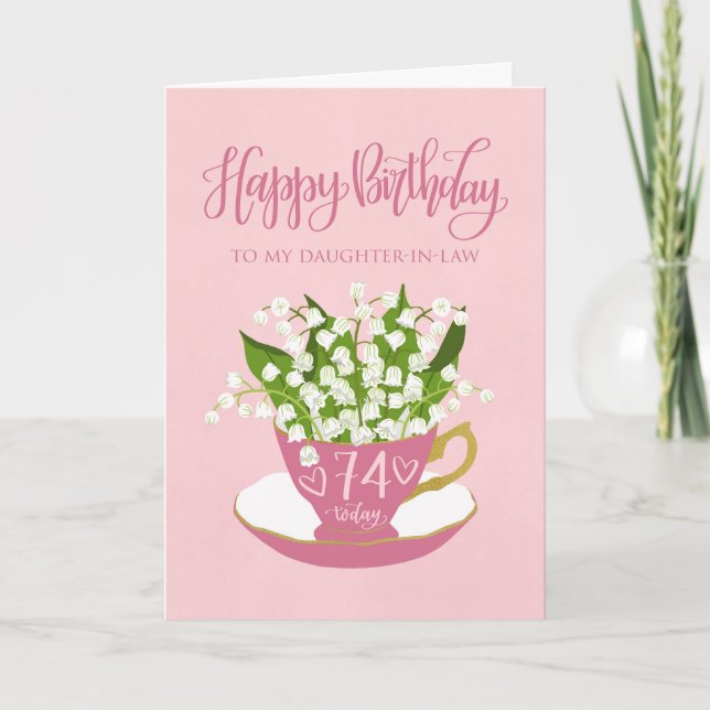 Carte Théière Fleur Anniversaire 74 ans Belle-Fille (Devant)