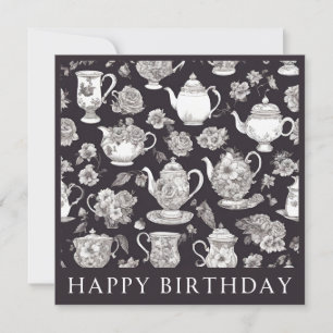 Carte Théière Fleurie Rétro Anniversaire