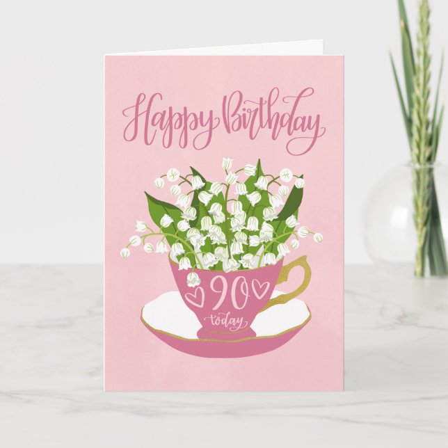 Carte Théière Muguet 90e Anniversaire (Devant)