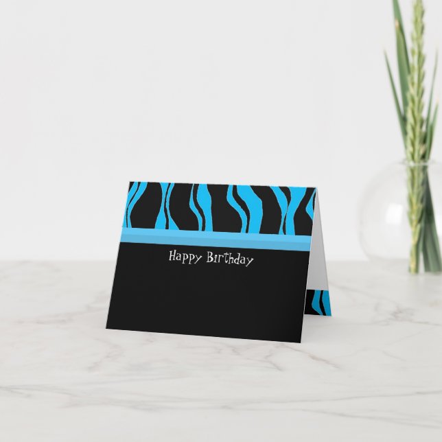 Carte Thème Anniversaire Rayure Zèbre Noir et Bleu (Devant)
