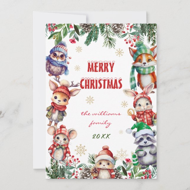 Carte Thème d'animaux de la forêt de Noël d'hiver (Devant)