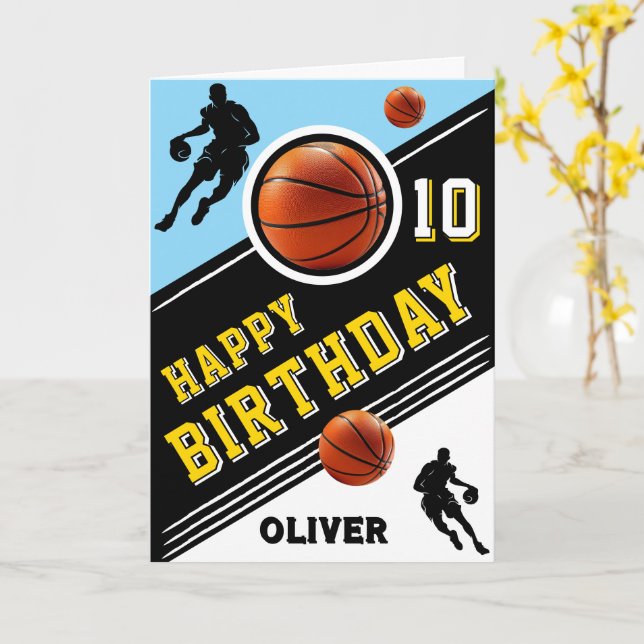 Carte Thème d'anniversaire Joueur de Basket-ball Moderne (Fleur jaune)
