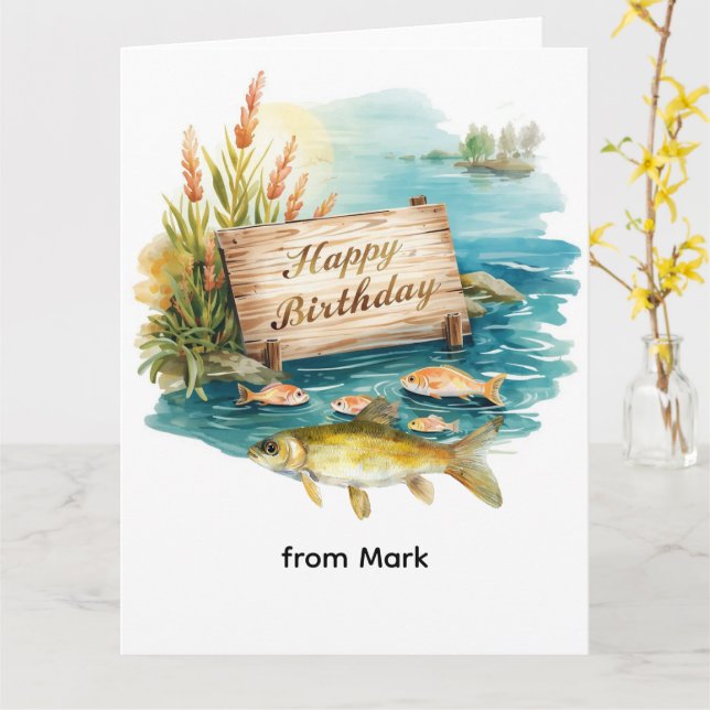 Carte Thème d'anniversaire pêche  (Fleur jaune)