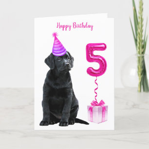 Carte Thème de chiot 5e anniversaire - mignon chien rose