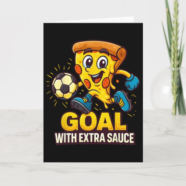 Carte Thème de pizza pour garçons Funny Soccer Goal  (Devant)