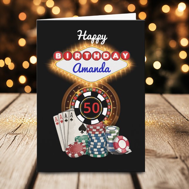 Carte Thème de soirée d'anniversaire au casino noir mode (Casino Theme Personalized Birthday Card)