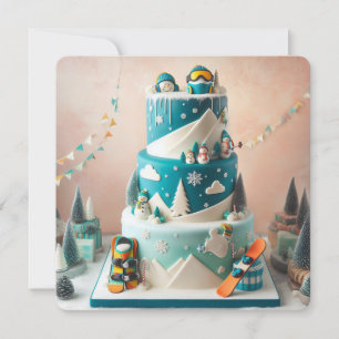 CARTE THÈME DU SNOWBOARDING HIVER GÂTEAU ANNIVERSAIRE DE
