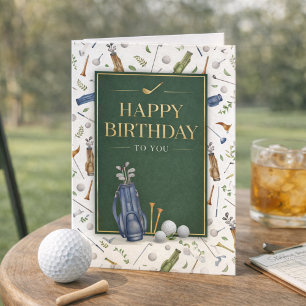 Carte Thème golf bleu vert aquarelle Joyeux Anniversaire