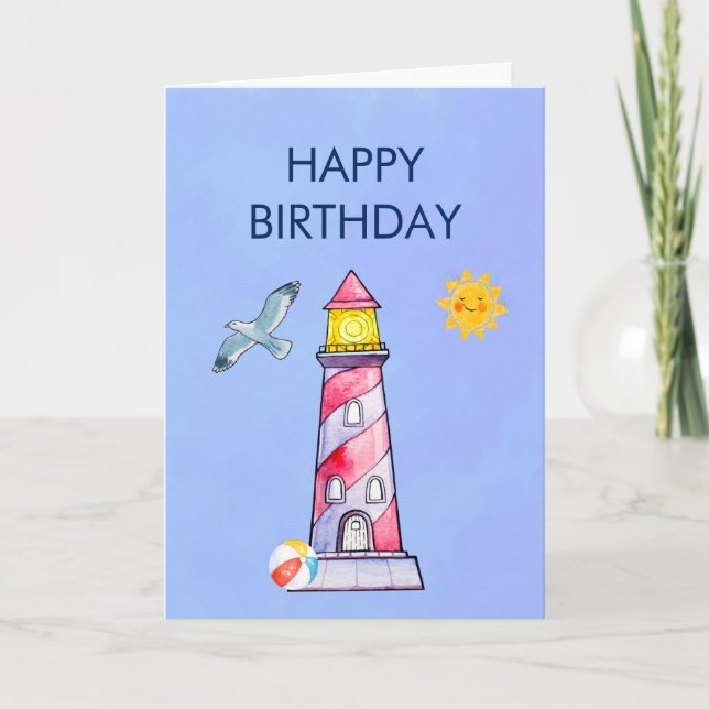 Carte Thème Nautique de Phare pour Anniversaire (Devant)