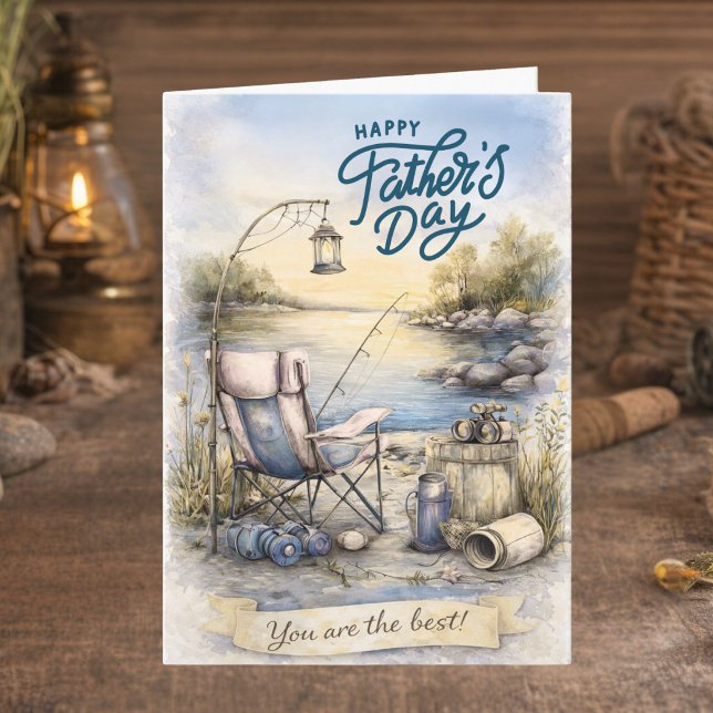 Carte Thème pêche marron bleu aquarelle Fête des pères (Créateur téléchargé)