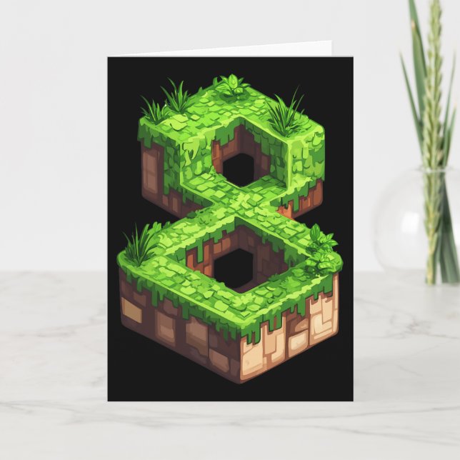 Carte Thème Pixel Fun 8e Anniversaire Numéro 8 Joueur de (Devant)
