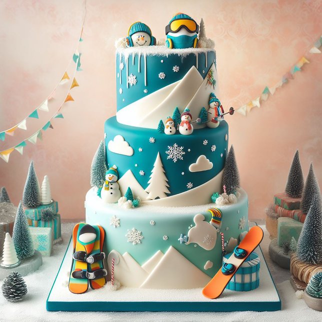 CARTE THÈME PLANCHE À NEIGE HIVER GATEAU D'ANNIVERSAIRE  (Kids Fun Winter Snowboard Themed Birthday Card)
