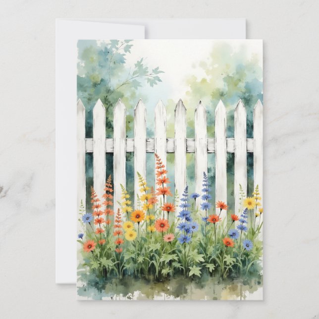 Carte Thinking of You Picket Fence with Flowers Flat (Devant)