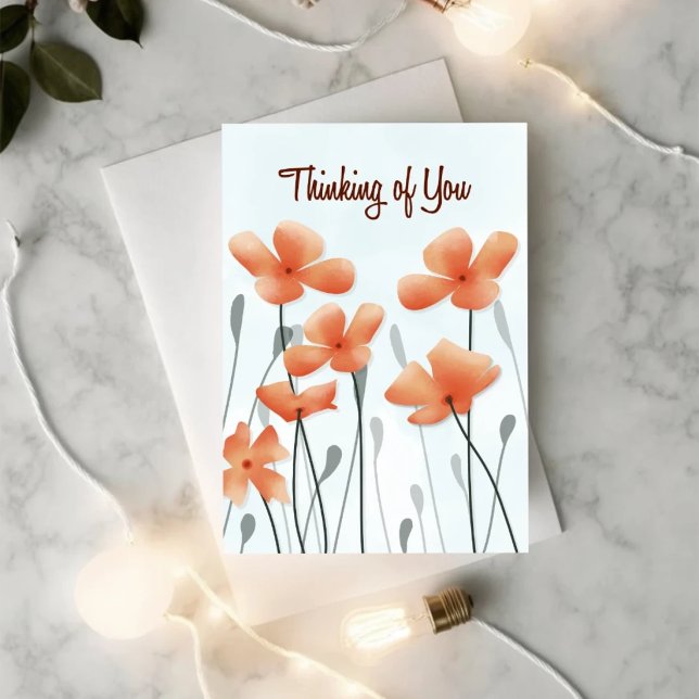 Carte Thinking of You Poppy Get Well Card (Front cover of a minimal poppy get well card with soft light and “Thinking of You” message)