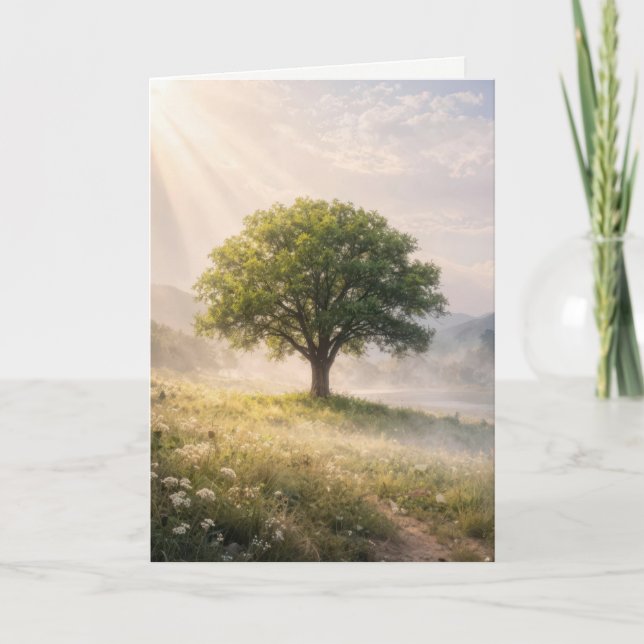 Carte Thinking of you Solitary Tree with Sunbeams (Devant)