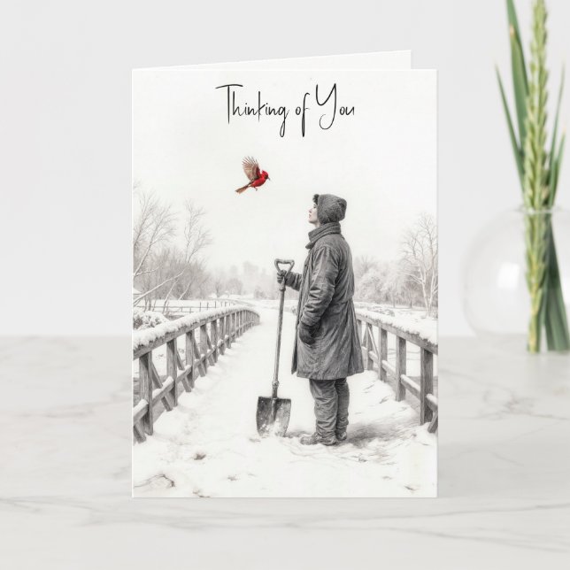 Carte Thinking of You Young Man Watching a Cardinal (Devant)