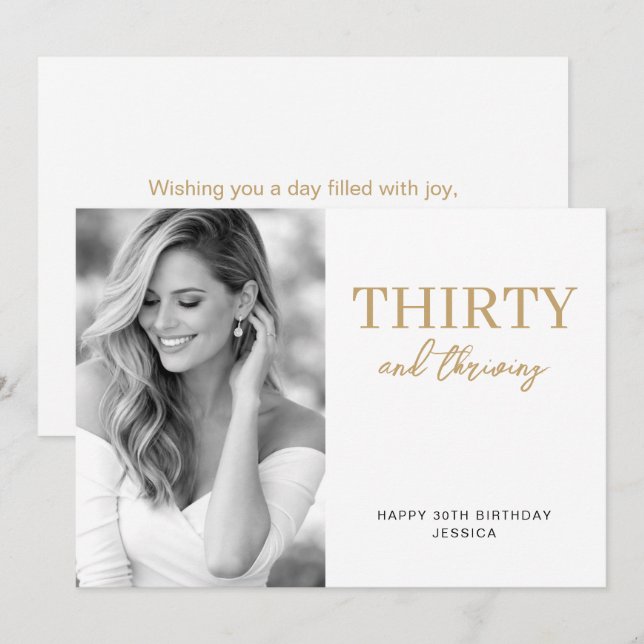 Carte Thirty and Thriving Elegant 30th Birthday Photo (Devant / Derrière)