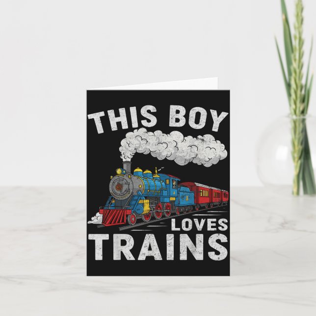 Carte This Boy Loves Trains Railroad Train Wagon Lover K (Devant)