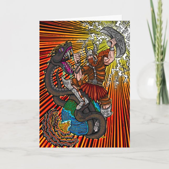 Carte Thor vs. Jörmungandr Greeting Card (Devant)