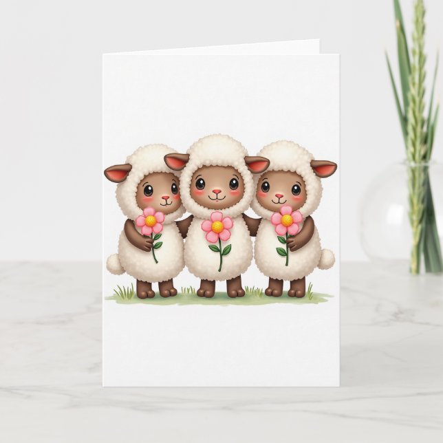 Carte Three Lambs Flower Friend Card (Devant)