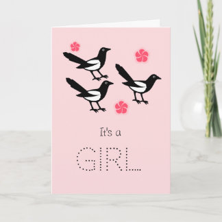 Carte Three magpies baby it's a girl new baby card