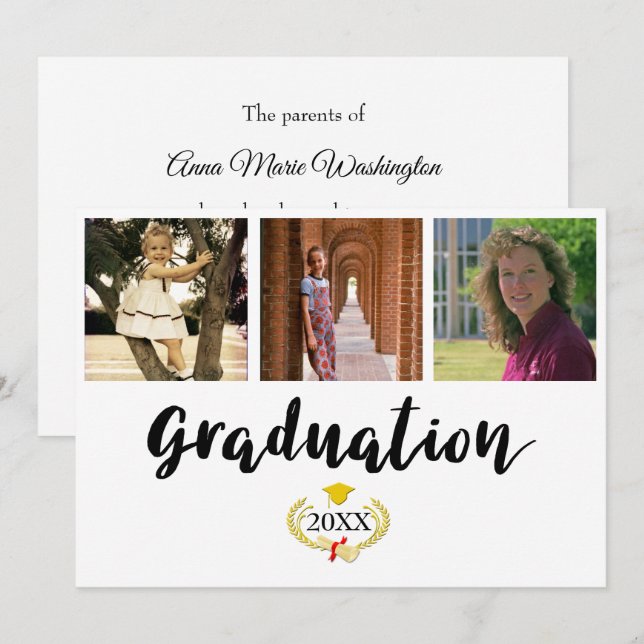 Carte Three photos College Graduation Announcement (Devant / Derrière)