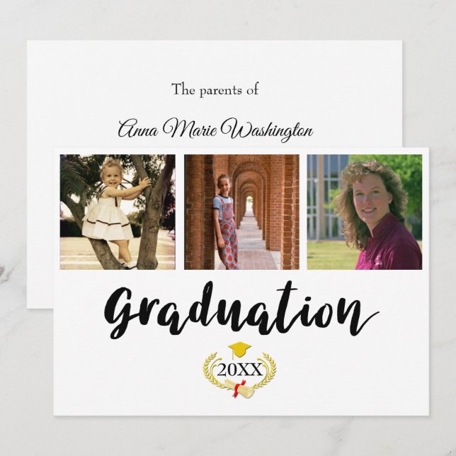 Carte Three photos High School Graduation Announcement (Devant / Derrière)