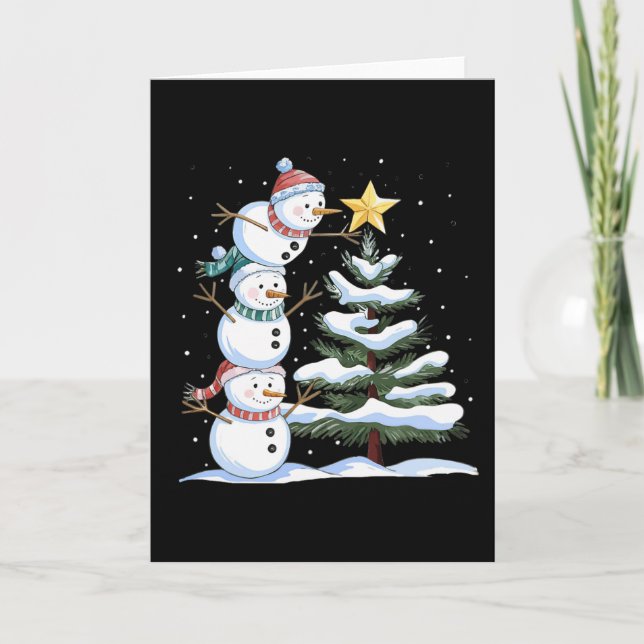 Carte Three Snowmen Are Arranging A Christmas Tree Cute  (Devant)