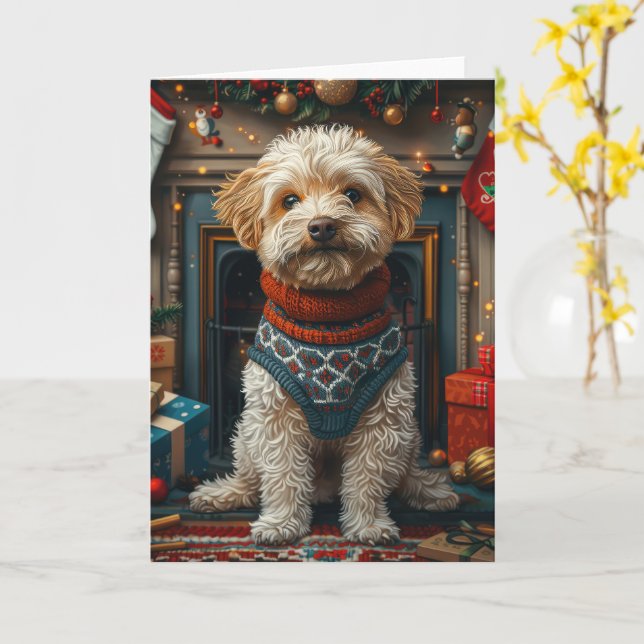 Carte Tibétain Terrier Chien Avec Cheminée De Cadeaux De (Fleur jaune)