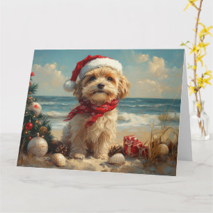 Carte Tibétain Terrier Chien Noël Vintage Plage