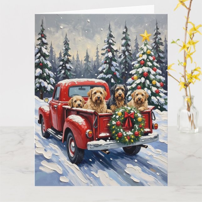 Carte Tibetan Terrier Christmas Red Truck Holiday (Fleur jaune)