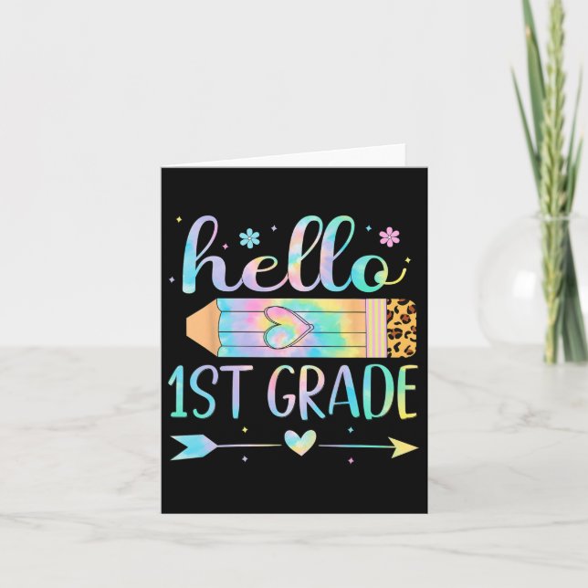 Carte Tie Dye 1ère Année Retour À L'École Bonjour Premiè (Devant)