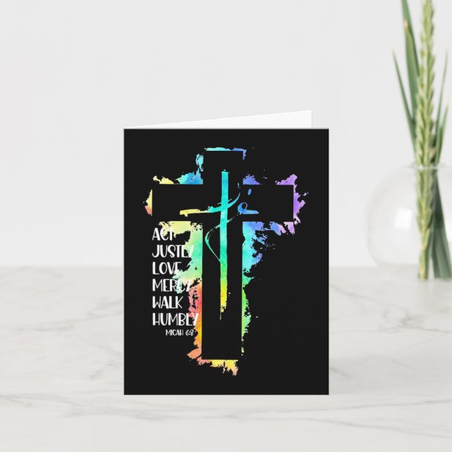Carte Tie Dye Croix Michée 68 Agir avec justice Écriture (Devant)