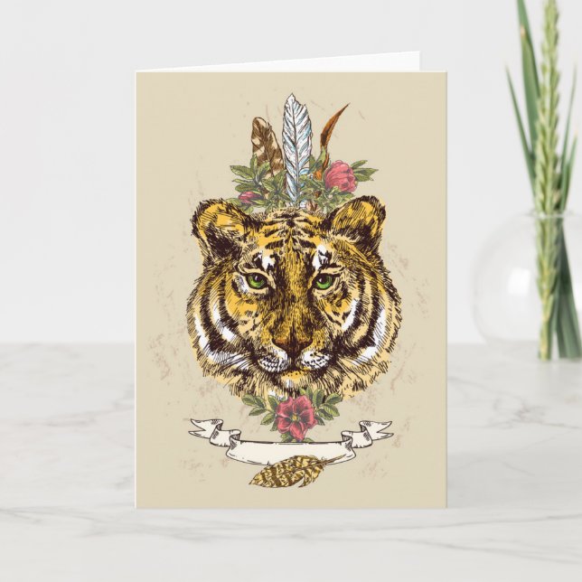 Carte Tiger Boho Style Portrait (Devant)