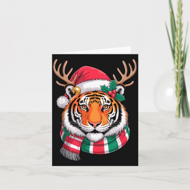 Carte Tiger Reindeer Christmas Santa Hat Tiger Xmas  (Devant)