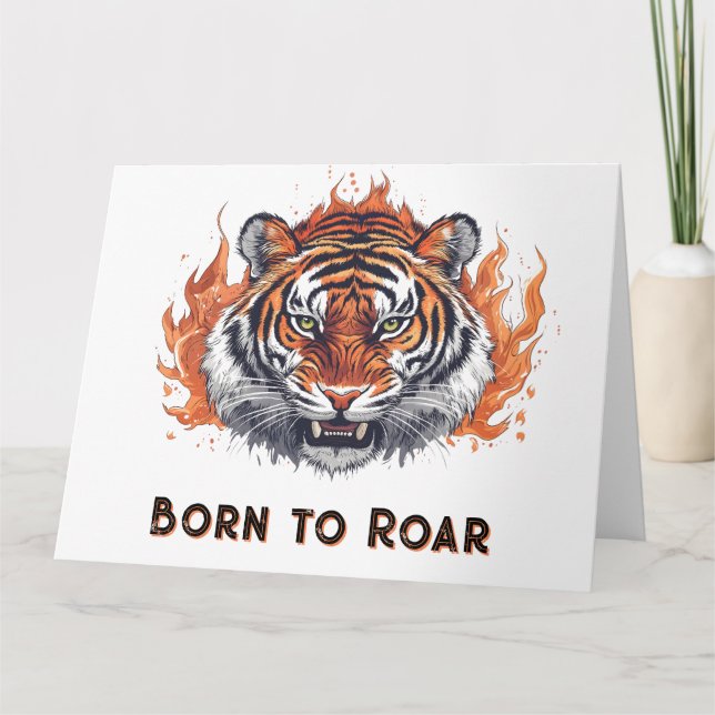 Carte Tigre à flammes - Texte personnalisable (Devant)