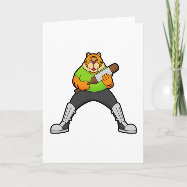 Carte Tigre au cricket avec batte de cricket (Devant)