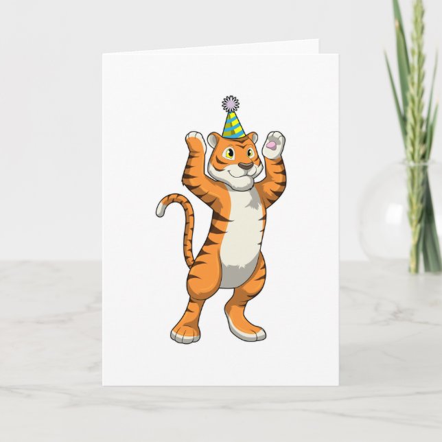 Carte Tigre avec chapeau de fête Party (Devant)