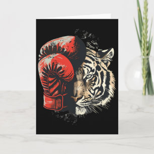 Carte Tigre boxeur avec gants de boxe Kickboxing Drôle B
