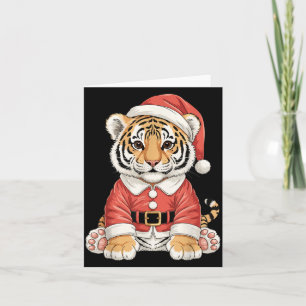 Carte Tigre de Noël mignon Santa Safari Animal