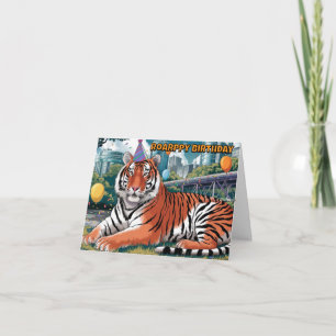 Carte tigre du bengale portant un casquette d'anniversai