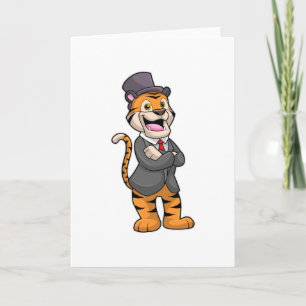 Carte Tigre en marié avec veste et chapeau