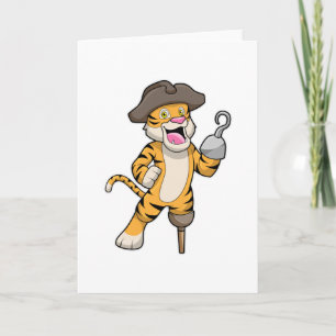 Carte Tigre en pirate avec jambe de bois et main crochue