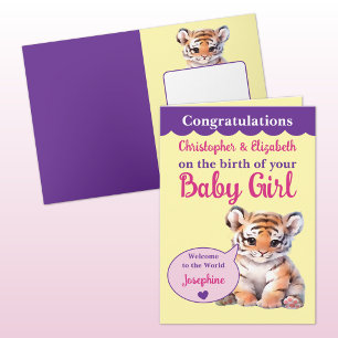 Carte Tigre mignon ajoute des noms rose violet bébé fill