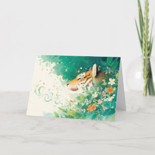 Carte Tigre parmi les fleurs et la verdure