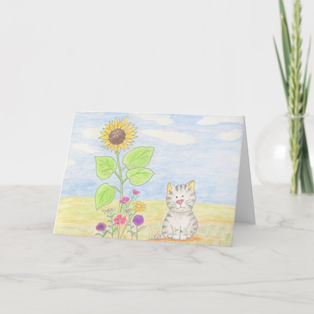 Carte tigrée adorable d'aquarelle de tournesol de (Devant)