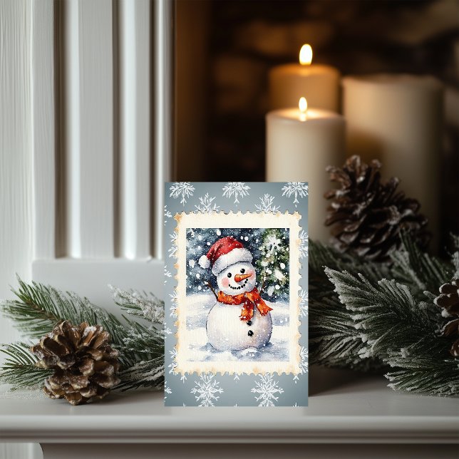 Carte Timbre de Noël vintage Snowman (Créateur téléchargé)